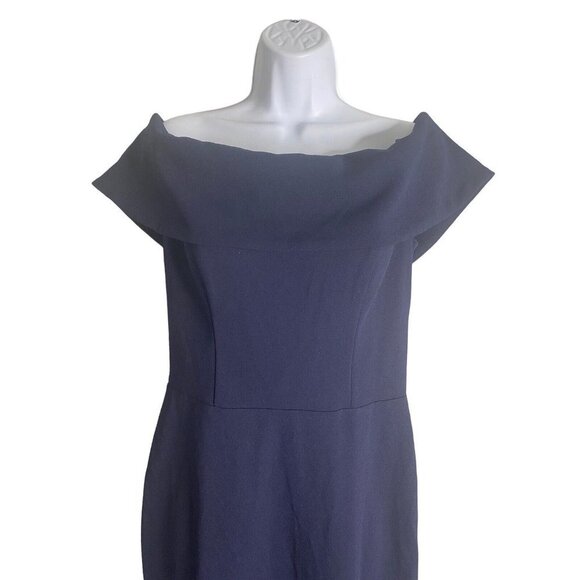 AQUA FORMAL Womens Navy Zippered Sheer Layered Off Shoulder Mermaid Size 10 - Picture 3 of 11